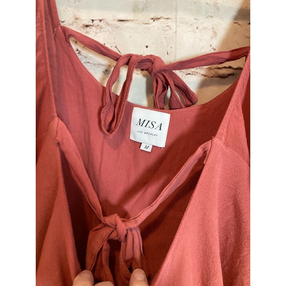 MISA L.A. Dress Womens Medium Salmon Pink Ruffle Double Tie Back Boho Hippie - Picture 3 of 15